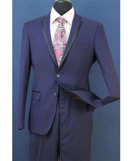 Men's Midnight Blue Two Toned And Fashion Trim Lapel Wedding / Prom 2026 / Homecoming Tuxedo Vested 3 Pieces