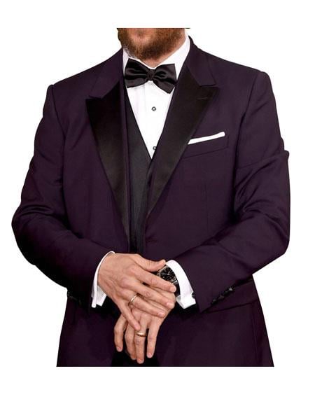Men's 1 Button Peak Lapel Purple Tuxedo