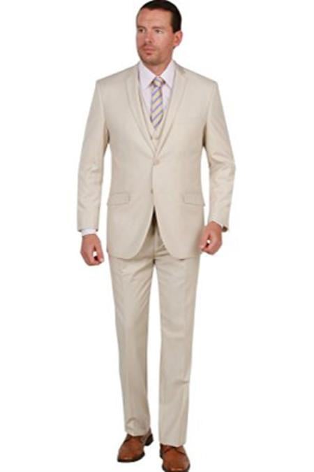 Tan Men's 3 Piece Notch Collar Side Vent Vested Slim Fit Suit
