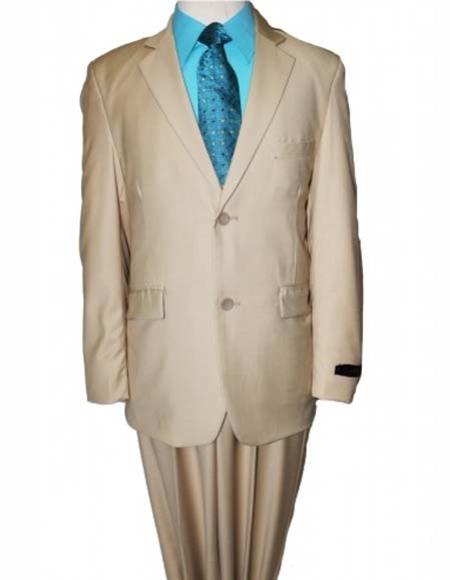 Boy's Tan 2 Piece Ultra Slim Fit Solid Poly Rayon Suit
