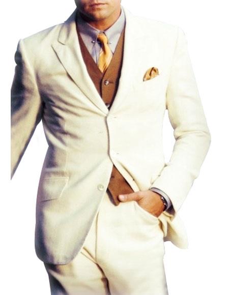 Men's 3 Button Peak Lapel Side Vents White Suit