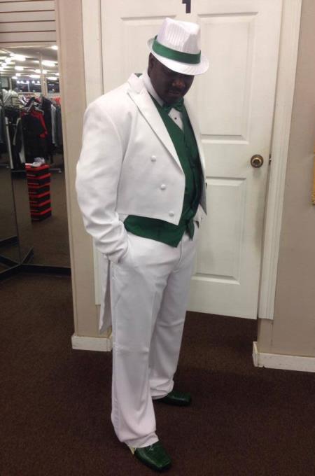 Men's White Peak Lapel Include Vest Classic Fit Tailcoat Tuxedo