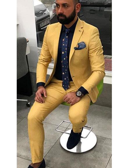 Men's Yellow Buttons Closure Besom Chest Pocket Jacket