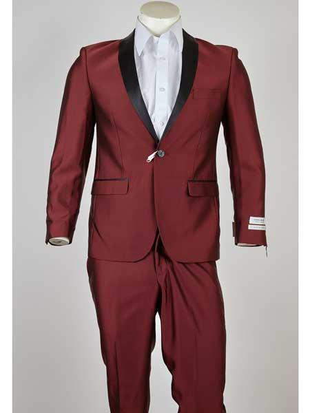 Men's Black Shawl Lapel 1 Button Classic Fit Burgundy ~ Wine ~ Maroon Suit