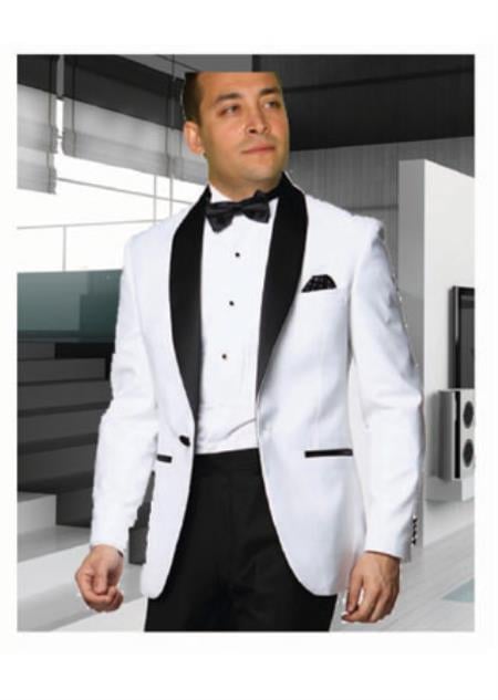 White Tuxedo with a Black Shawl Lapel Kids Sizes Dinner Jacket Blazer Sportcoat 1 Button Perfect for toddler Suit wedding attire outfits