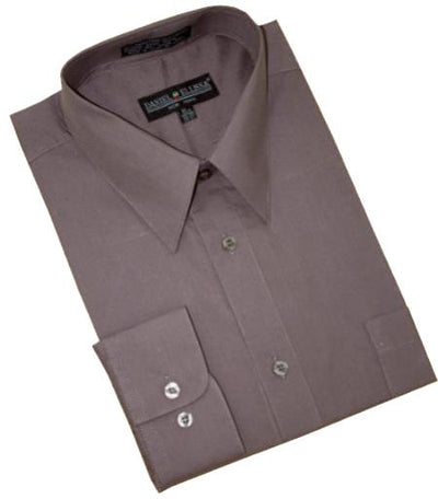 Solid Charcoal Grey Cotton Blend Convertible Cuffs Men's Dress Shirt mensusa