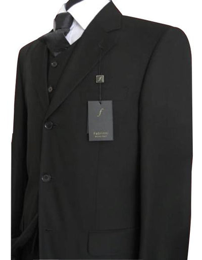 Solid Liquid Black Vested Three buttons style Super 150's feel poly~rayon Men's Suits - mensusa