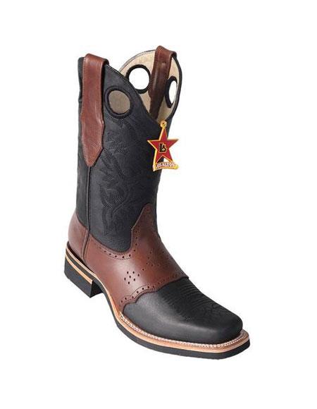 Men's Los Altos Boots Square Toe Dress Cowboy Boot Cheap Priced For Sale Online Black & Brown With Saddle Rubber Sole Handmade