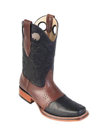 Men's Los Altos Boots Square Toe Black & Brown Dress Cowboy Boot Cheap Priced For Sale Online With Saddle Rubber Sole Handmade