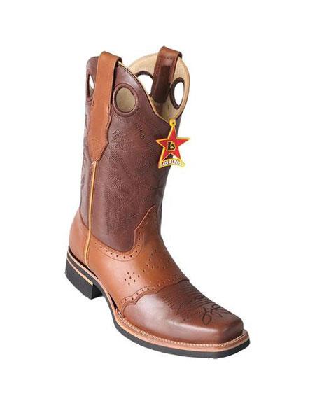 Men's Los Altos Boots Square Toe Dress Cowboy Boot Cheap Priced For Sale Online Brown & Honey With Saddle Rubber Sole Handmade