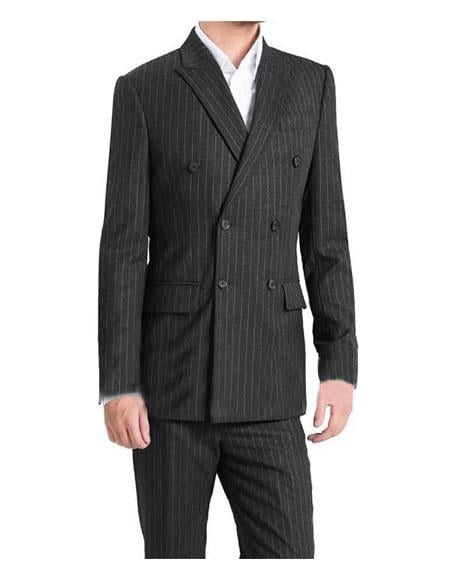 Men's Kingsman Striped Pattern Double Breasted Button Closure Fully Lined Grey Suit