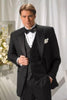 Super 140's Virgin Black Tuxedo by Authentic Vested Tuxedo Shirt Bowtie - High End Suits - High Quality Suits mensusa