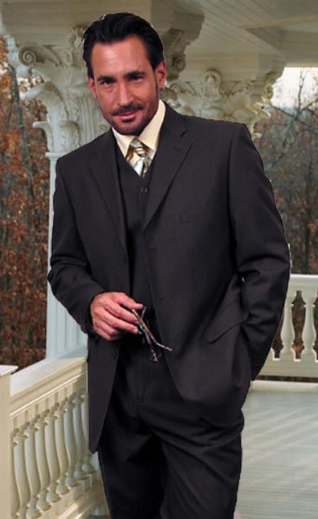 TS3V NICE 3PC 3 BUTTON SOLID COLOR CHARCOAL GERY Men's three piece suit - Color: Dark Grey Suit mensusa