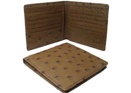 Men's Genuine Exotic Animal Skin Ostrich Wallet - Black Trifold main image 0