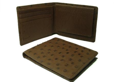 Men's Genuine Exotic Animal Skin Ostrich Wallet - Black Trifold main image 1