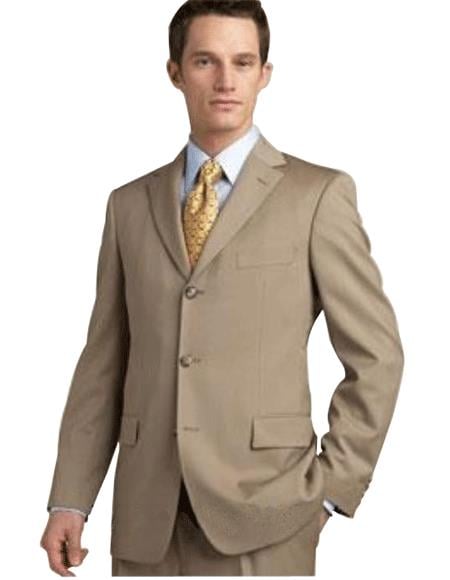 Tan - Beige/Bronze - Camel Super 140's Men's Three Buttons Style suit - mensusa