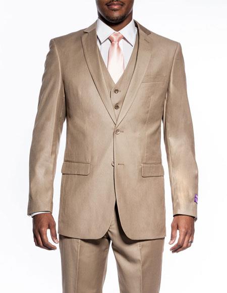 Men's 3 piece slim fit wedding prom 2025 Tan ~ Beige vested suit