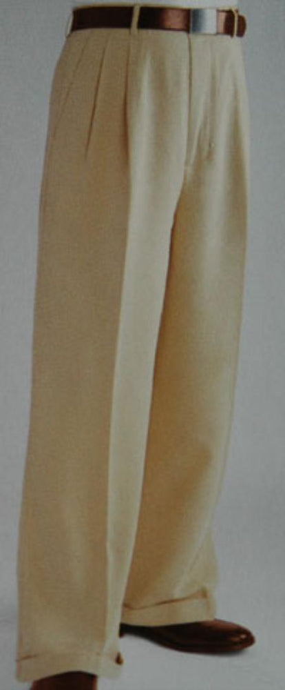 Tan ~ Beige Wide Leg Dress Pants Pleated baggy dress trousers unhemmed unfinished bottom - Cheap Priced Dress Slacks For Men On Sale mensusa