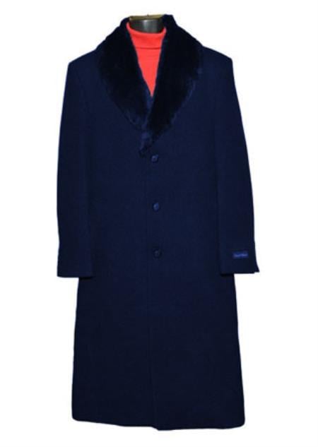 2040139 Khaki-Blue Fur Collar Coat