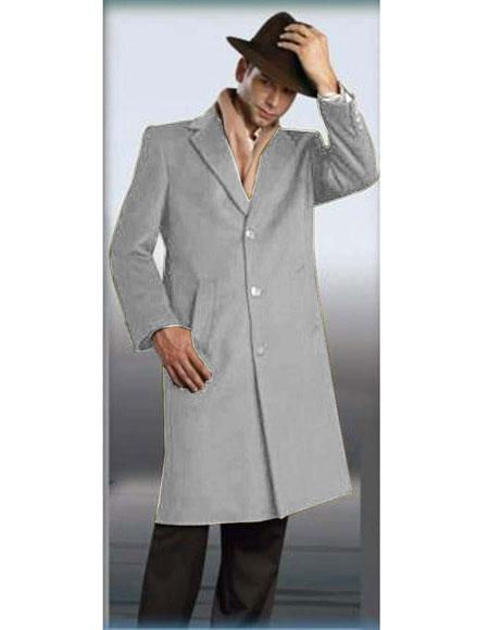 Light Grey Authentic Alberto Nardoni Brand Full Length Coat Long Men's Dress Topcoat - Winter coat