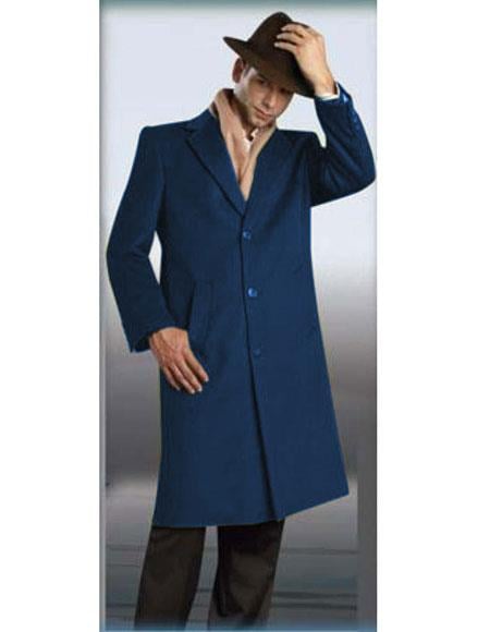 Men's Authentic Navy Blue Alberto Nardoni Brand Full Length Coat Long Men's Dress Topcoat - Winter coat