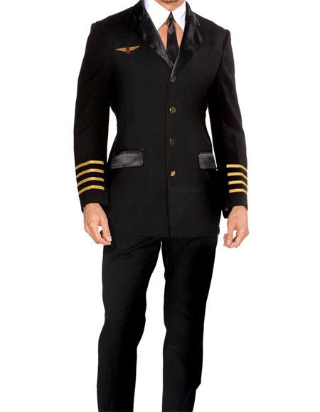Men's 3 Button Peak Lapel Dark Navy Gold Cuffs Suit