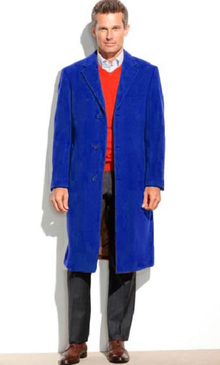 Royal Blue Men's Dress Coat full length Overcoat
