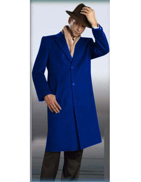 Men's Dark Royal Blue Authentic Alberto Nardoni Brand Full Length Coat Long Men's Dress Topcoat - Winter coat