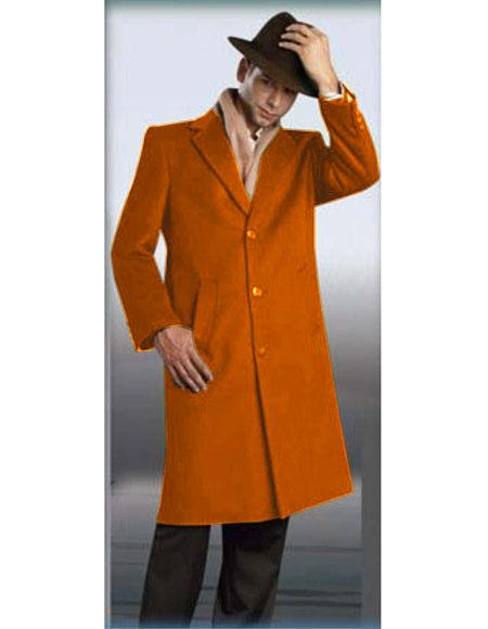 Orange Overcoat - Orange Three Quarter Mens Car Coat - Mid Length Topc ...