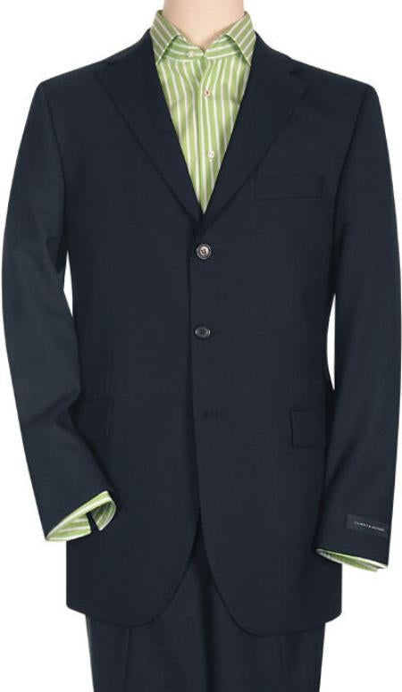 Men'S 3 Piece 3 Button Fashion Suit With 2 Tone Lapels Dark Navy - Three Piece Suit main image 1