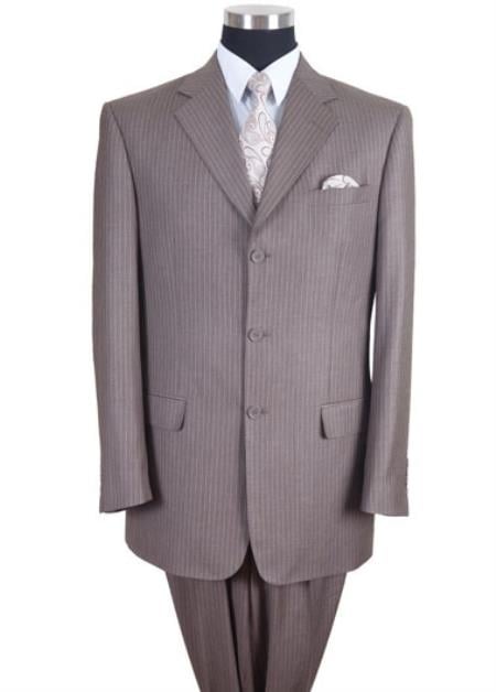 Classic 3PC 2 Button Tan ~ Beige Pinstripe three piece suit Super 150's Extra Fine Italian Fabric main image 1