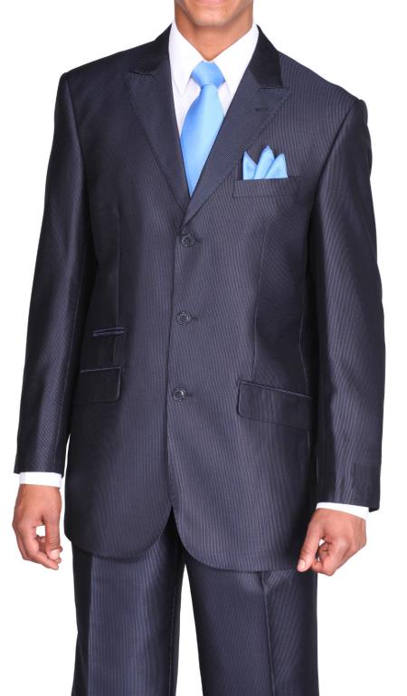 Ticket Pocket 3 Button Peak Lapel Dark Blue Suit