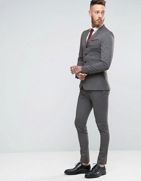 3 Buttons Slim Fitted Suit Flat Front Pants Side Vented Available in Black or Dark Navy or Charcoal Grey