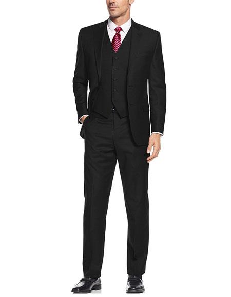 Alberto Nardoni Black Suit Slim Skinny European fit Vested 3 Pieces Suit Side Vented