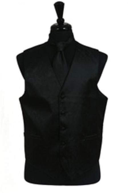 Men's Black Regular Fit Wedding Dress Tuxedo with Vest ~ Waistcoat ~ Waist coat Tie Set Buy 10 of same color Tie For $25 Each - Men's Neck Ties - Mens Dress Tie - Trendy Mens Ties main image 0