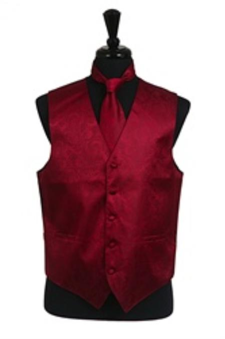 Tuxedo Vest - Wedding Vest Burgundy ~ Maroon ~ Wine Color paisley Waist coat Tie Set - Men's Neck Ties - Mens Dress Tie - Trendy Mens Ties mensusa