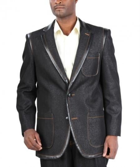 Fashion Two Button Cotton Timmed Denim Nero Suit Black