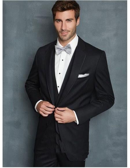 Men's 2 Button Vest Black Suit