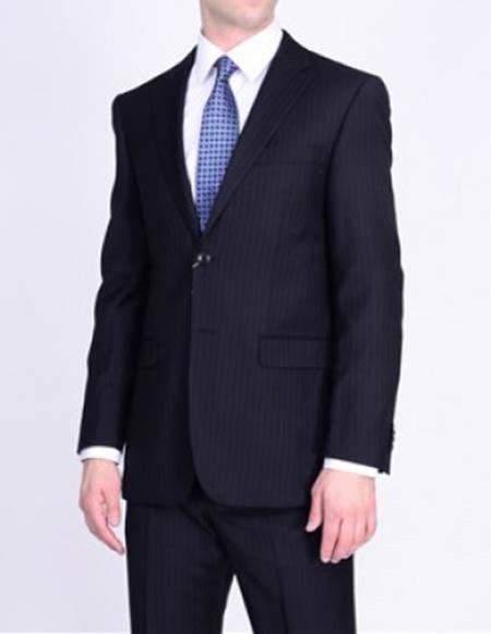 Men's Black Striped Pattern 2 Button Italian Suit- High End Suits - High Quality Suits
