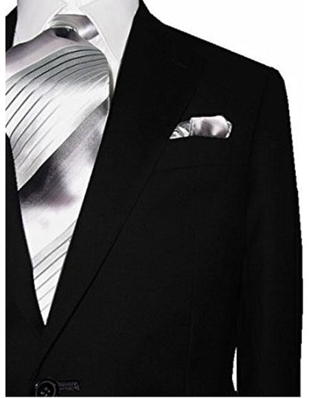 Men's 2 Button Modern Fit Suits Solid Black Dual Side Vents Suit- High ...