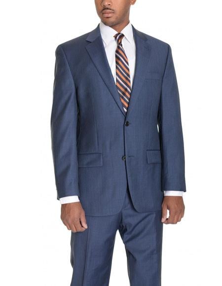 Men's 2 Button Wool Blue Suit