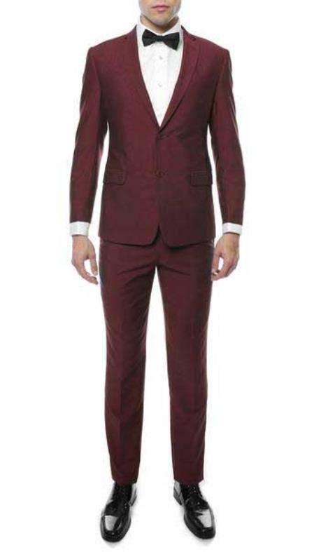 Men'S Burgundy ~ Wine ~ Maroon Two Button Pleated Pants main image 1