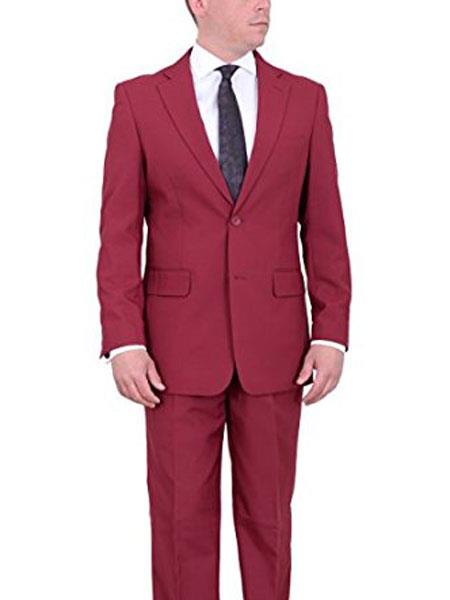 Wine Red ~ Maroon Two Button Solid Flat Front Pants Pants Suit