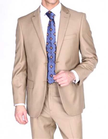 Authentic Statement Brand Men's Two Button Solid Double Vent Camel Suit- High End Suits - High Quality Suits