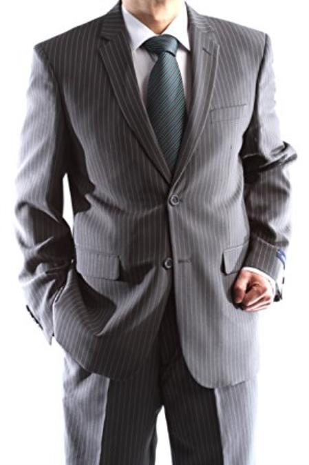 Men's 2 Button Charcoal 100% polyester Pinstripe Slim Fit Dress Suit (We have more Braveman suits Call 1-844-650-3963 to order)