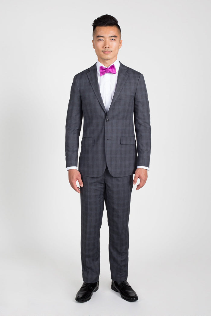 Mens Suits Los Angeles Why Rent To Setup The Group - Call: 3104300939 Men's 2 Button Charcoal Grey Plaid Slim Fit Groomsmen Suits ~ Groom Wedding Suit - Color: Dark Grey Suit