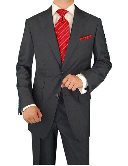 Men's Two Button Charcoal Full Lining Ticket Pocket Suit - Color: Dark Grey Suit