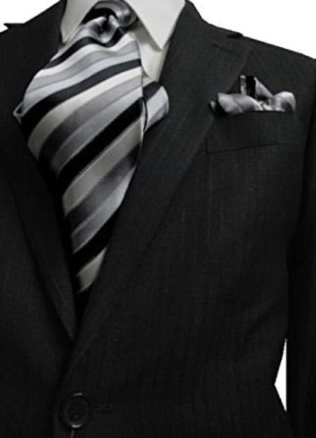 Bertolini 2 Button Charcoal with Hidden Pinstripes & Silk Blends Suit - Color: Dark Grey Suit