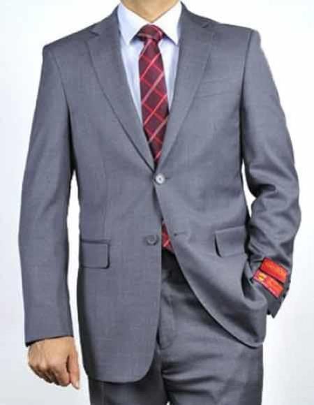 Authentic Statement Brand Men's Italian Two Button Gray Solid Double Vent Suit- High End Suits - High Quality Suits