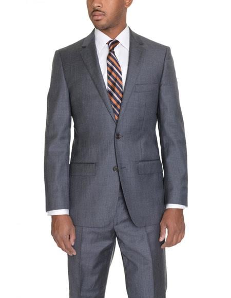 Men's 2 Button Solid Heather Gray Wool Suit